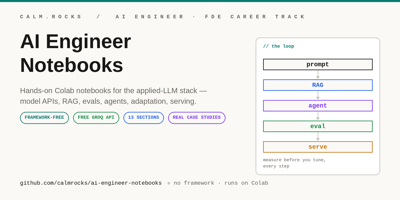 bo so ai engineer mien phi tren colab huong dan rag agents va evals khong dung framework