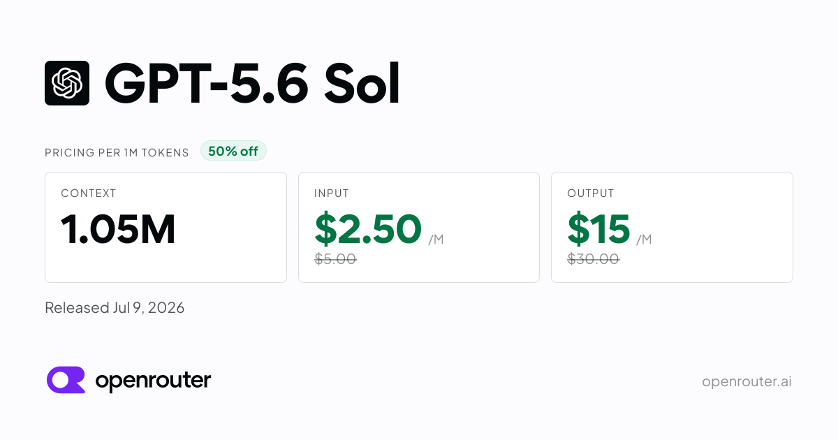 Giảm 50% giá GPT‑5.6 Sol: OpenAI hạ giá mô hình LLM cao cấp 1 giam 50 gia gpt 5 6 sol openai ha gia mo hinh llm cao cap