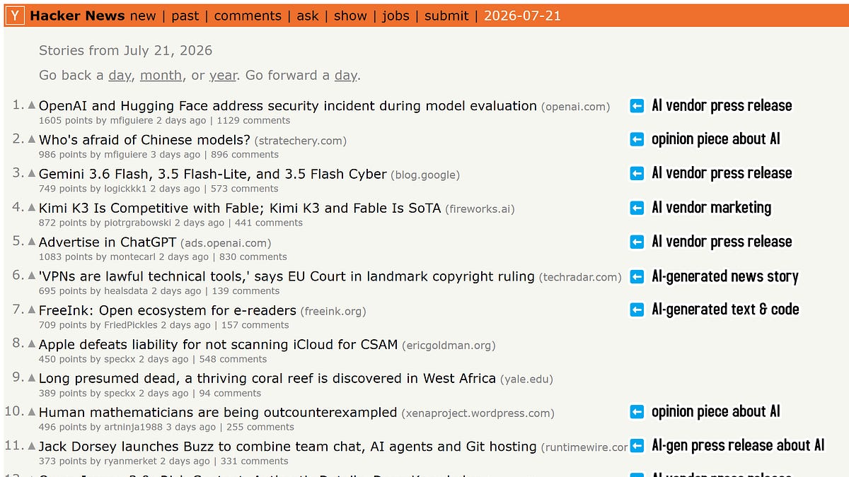 Nửa tin trên Hacker News là về AI: Kết quả khảo sát tháng 6/2026 1 nua tin tren hacker news la ve ai ket qua khao sat thang 6 2026