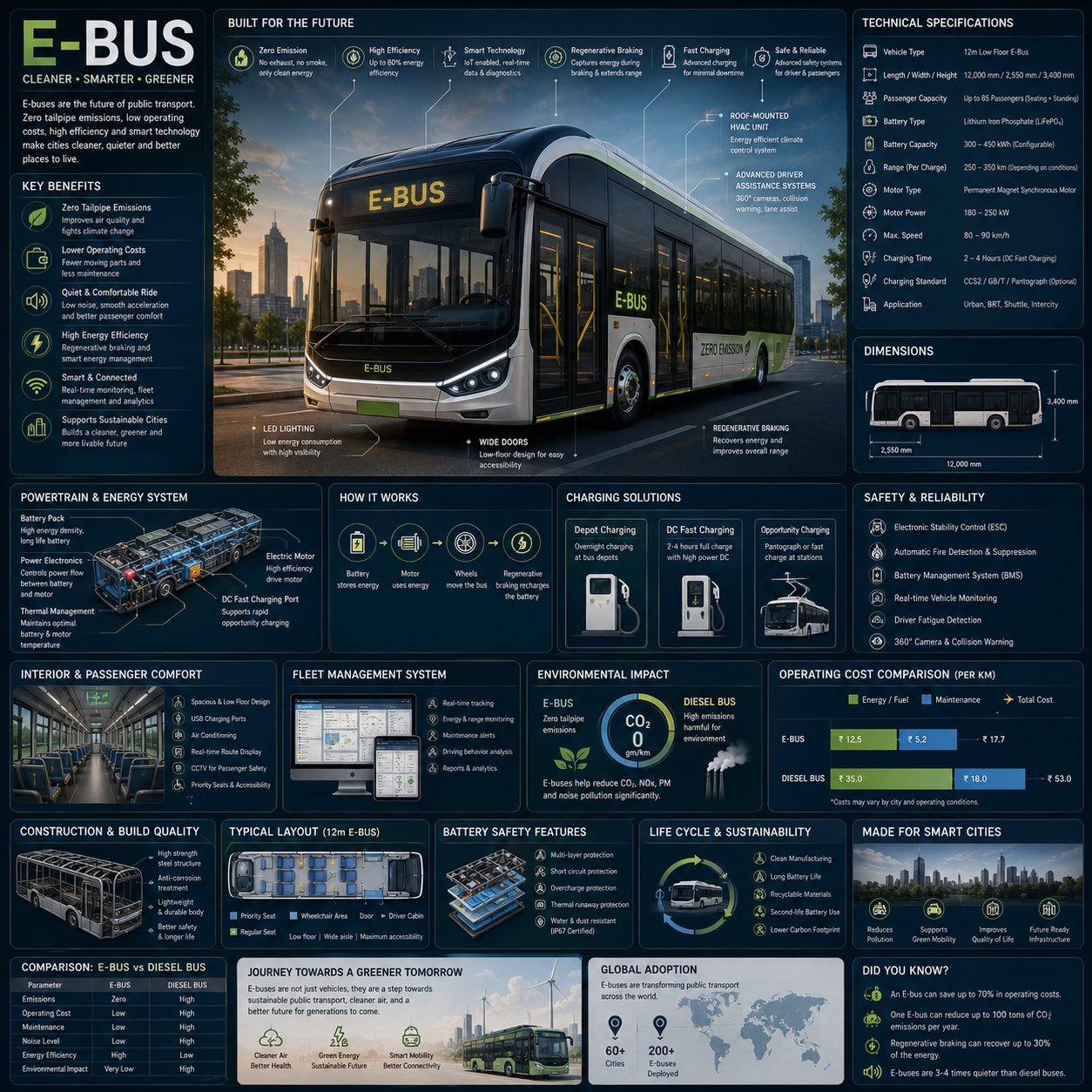 Infographic kỹ thuật xe buýt điện