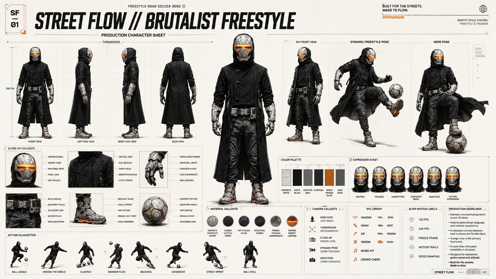 Bảng thiết kế nhân vật Brutalist Freestyle