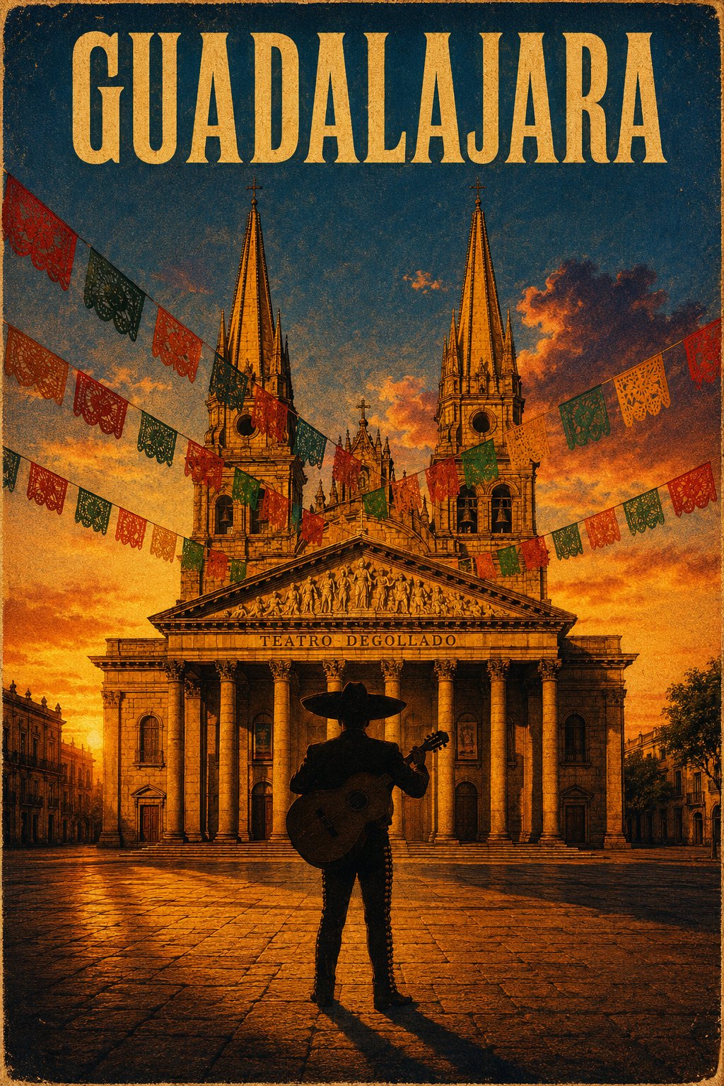 Poster du lịch phong cách điện ảnh cổ điển Guadalajara